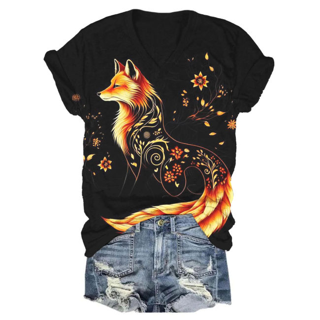 Autumn Elegance: Women's Fox Print Fall Top